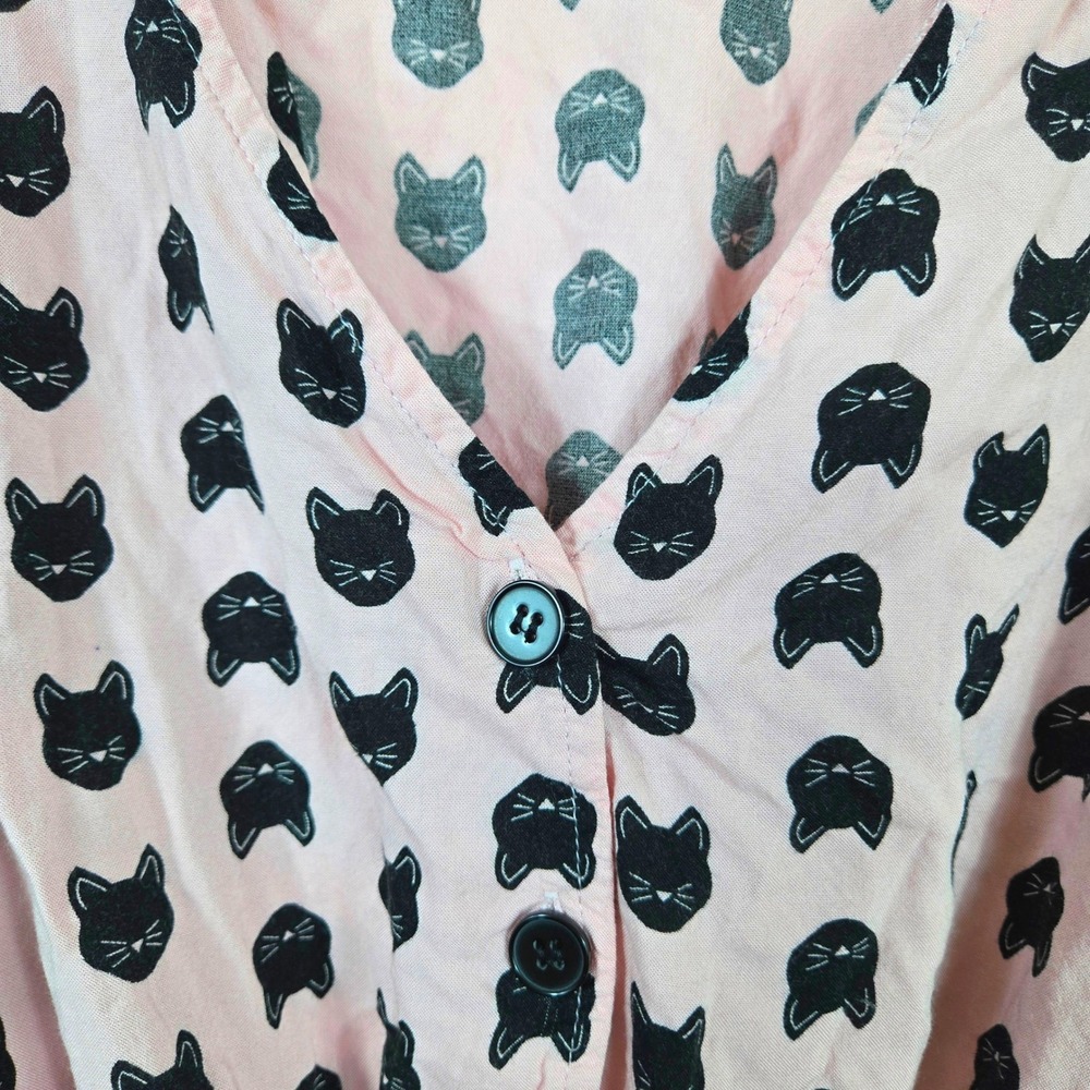 Mimi Chica Women Pink Allover Black Cat Print Sleeveless Mini Dress Large Kawaii - Picture 3 of 8